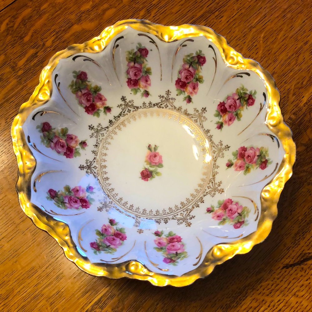 Vintage White & Gold Floral China Serving Bowl